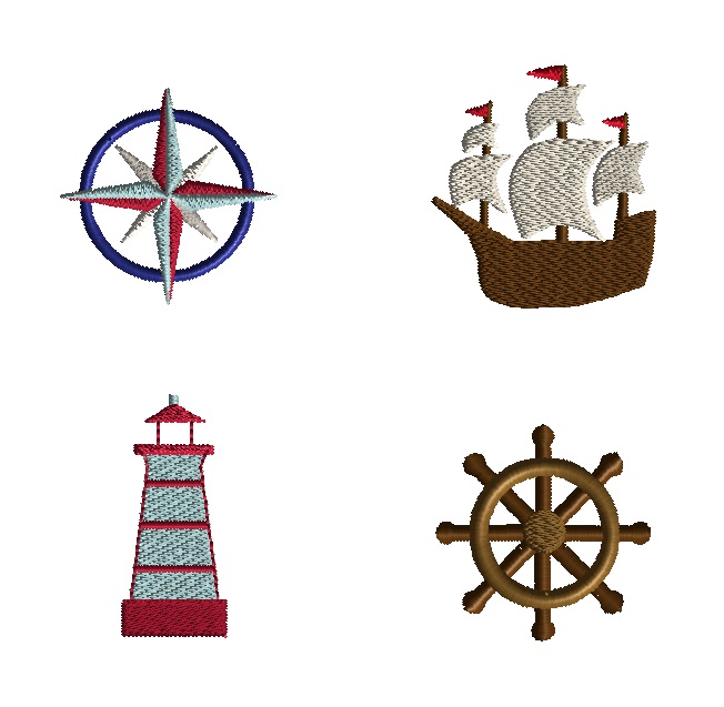 Mini Nautical 2 Machine Embroidery Design Set - 3 sizes each
