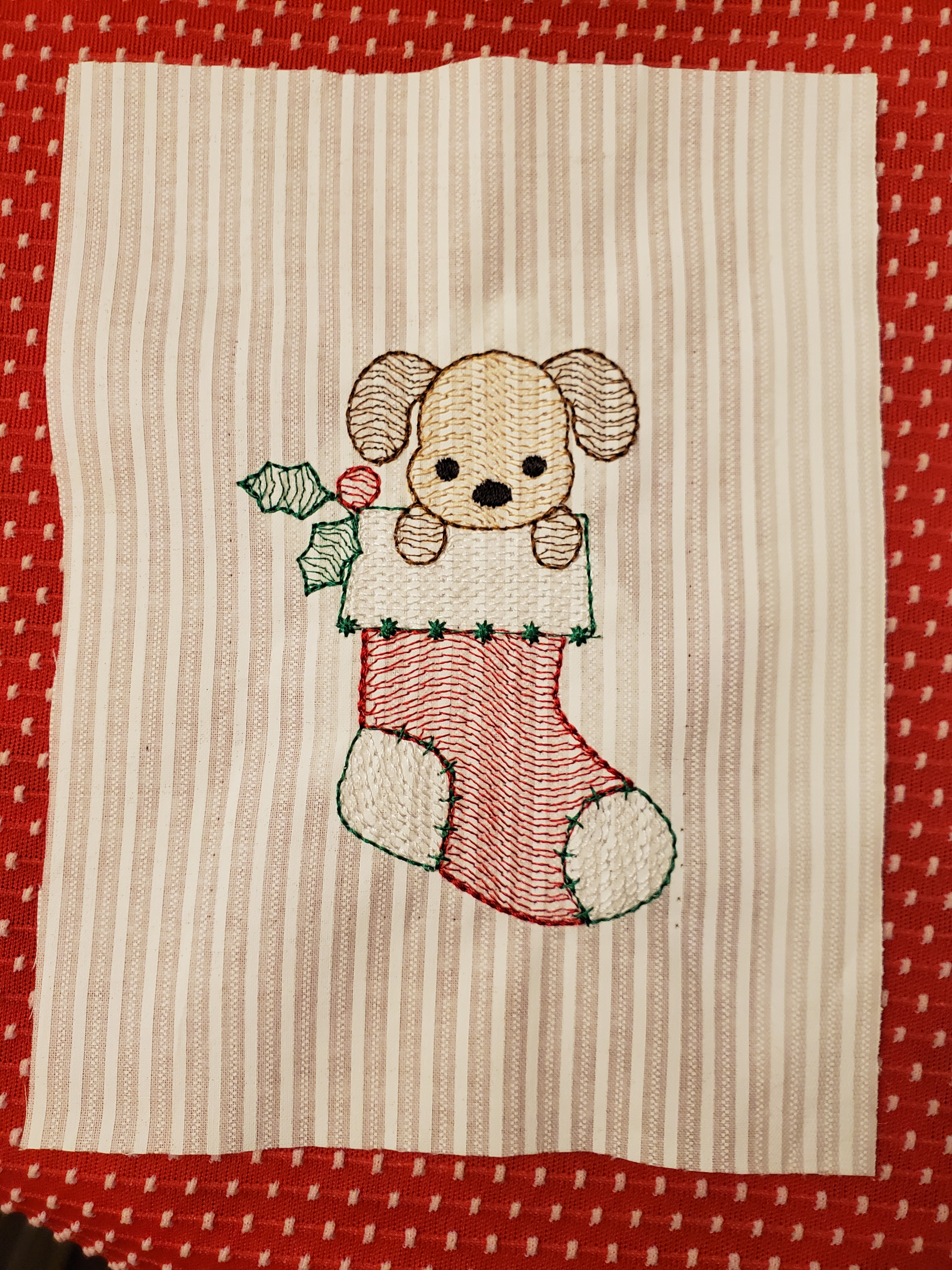 puppy in stocking quick stitch pic