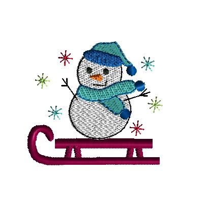 Mini Snowman on Sled Machine Embroidery Design 